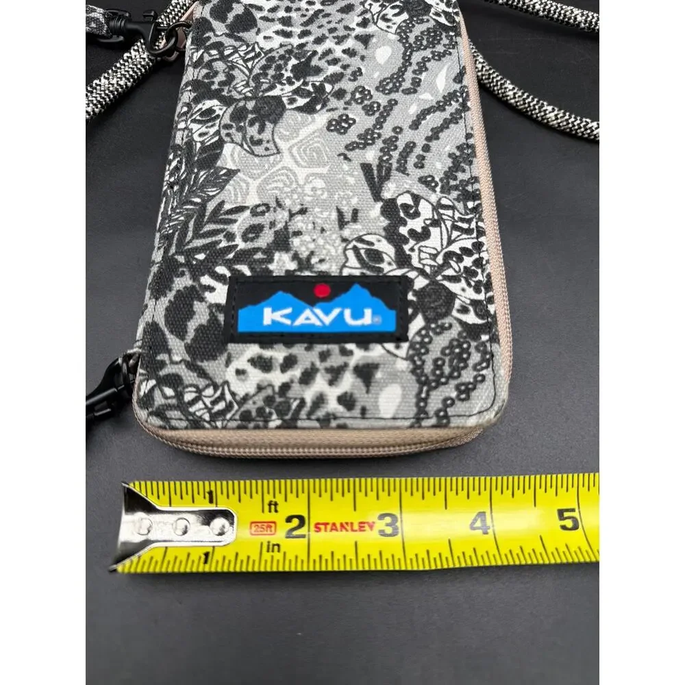 KAVU Crossbody Travel Wallet Organizer Gray Black Floral Zip Phone Passport Bag